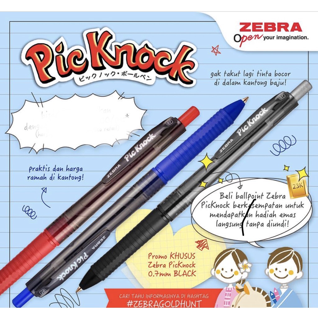 

Pulpen / Pen Pic Knock Zebra 0.7mm (1pc)