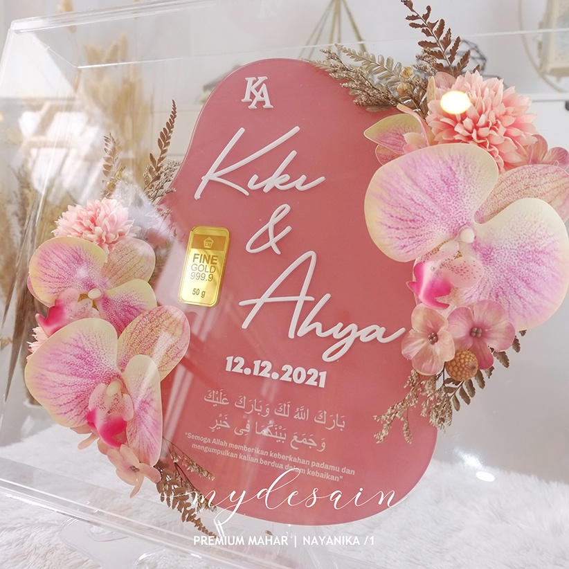 Mahar Pernikahan - Frame Mahar Rustic - Mahar Akrilik - Mahar Anggrek Nayanika