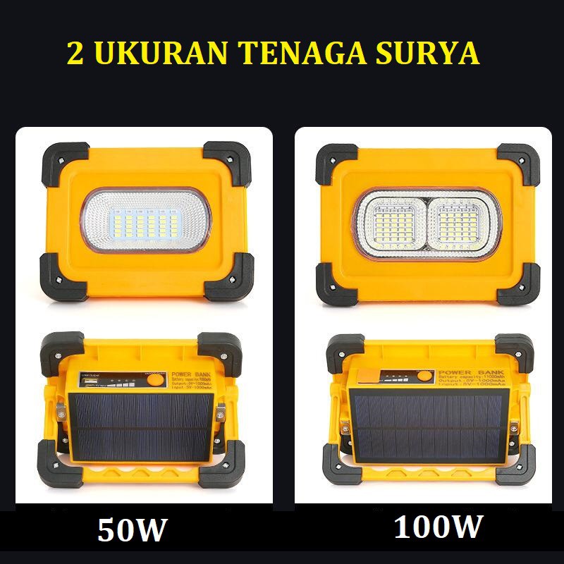 [WS]  LAMPU CAMPING LAMPU SOROT LED SOLAR CELL multifungsi 50w -100w batre dan solar