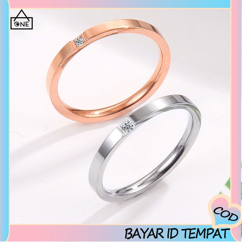 COD❤Cincin Wanita Sederhana Korea Hadiah Aksesoris Perhiasan Cincin Berlian Baja Titanium A one