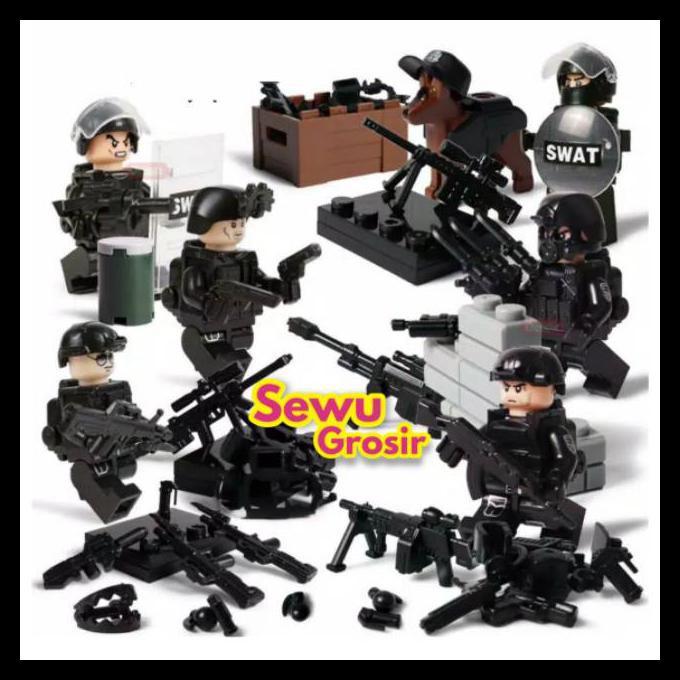 {BISA COD} Lego Swat 6 Minifigure Soldier Police Army Military Pasukan Plus Weapon OBRAL Kode 1043