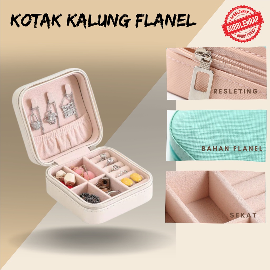 Kotak Flanel Tempat Perhiasan Travel Jewelry Box Penyimpanan Anting Kalung Gelang Cincin Emas Portable F638