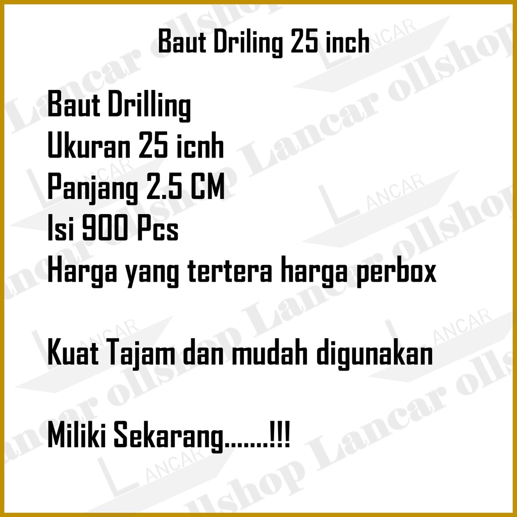 Baut Baja Ringan Roofing Drilling 25 MM Perkotak Isi 900 Pcs