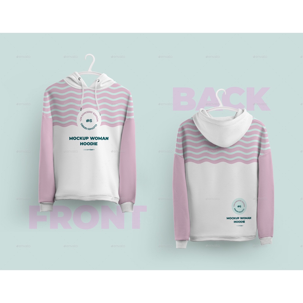 Front And Back Woman Hoodie Mockup On 6 Different Hangers - Photoshop