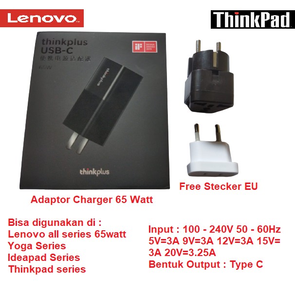 Portable Adaptor Charger Lenovo Yoga Ideapad Thinkpad Type C 65Watt