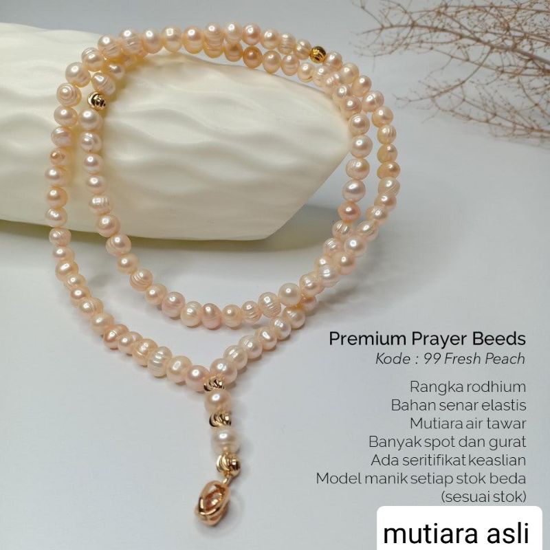 tasbih mutiara asli bersertifikat original berkualitas tasbeh terbaru fresh peach