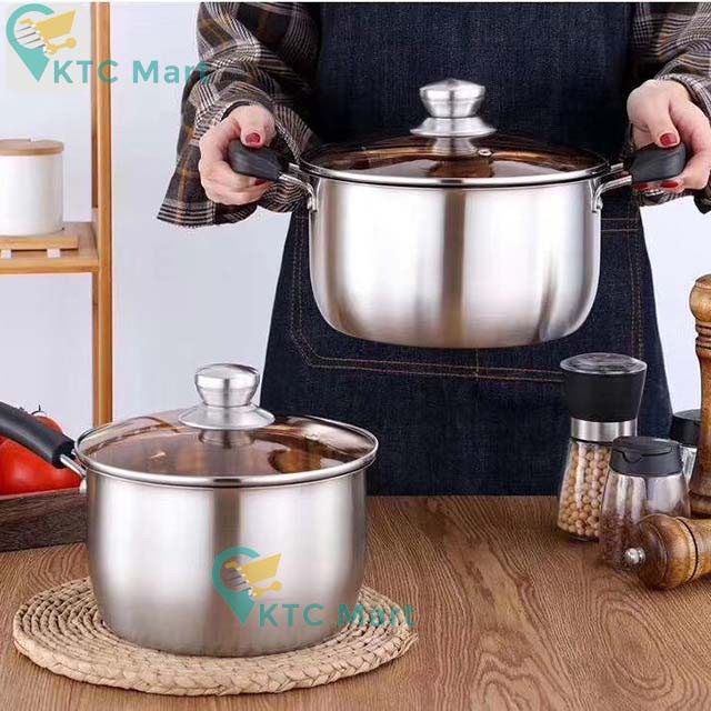 KTCmart - Panci Eropa Set 3in1 Stainless Steel 304 Tutup Kaca Premium Cookware