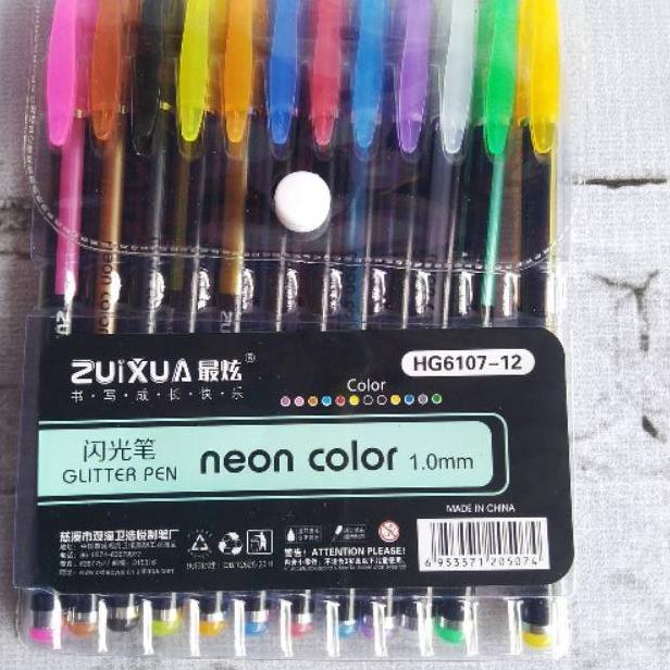 

[PRODUK RHFFH] PULPEN GEL NEON GLITER WARNA WARNI (12 PCS) DZJ