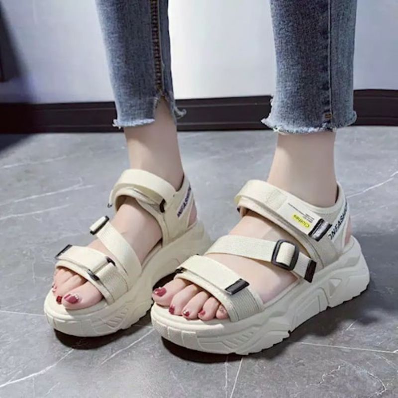 Sandal Wanita Terbaru Cream Hitam | Sandal Tali | Sandal Gunung | Sandal Kasual Korean Style Murah