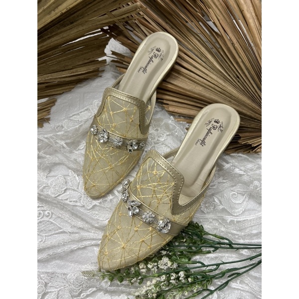 sepatu wanita maura gold 2cm kaca