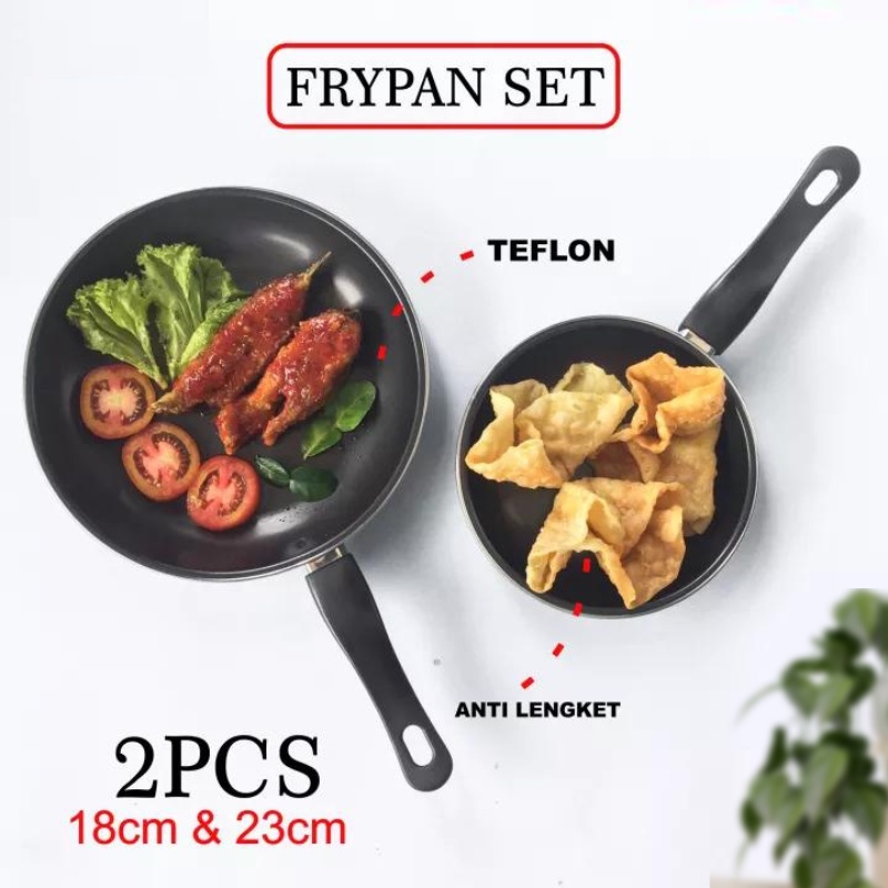 PROMO Wajan teflon 2in1 18cm &amp; 23cm Wajan Set isi 2pcs Warna Hitam teflon serbaguna wajan pengggorengan Panci Penggorengan anti lengket wajan dan teflon hitam TG-10