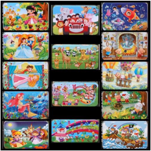 ~ PIYOSHI08 ~ Mainan Anak Puzzle Kayu 60 Pcs + Wadah Kaleng Bagus Edukasi Murah MA10