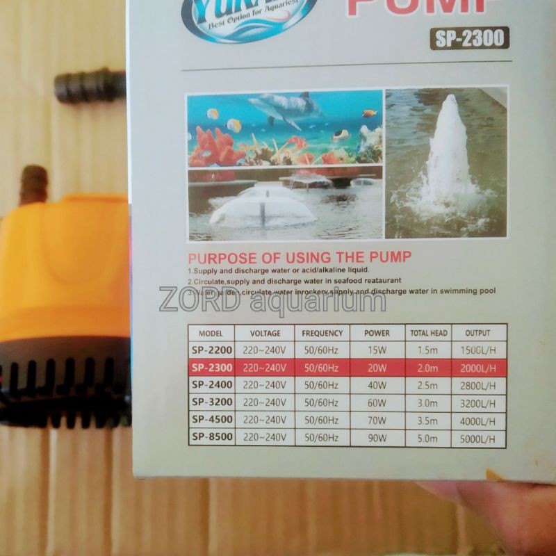 Sp2300 Yukari Pompa Aquarium Kolam Ikan Hidroponik 2000 Ltr 20 watt