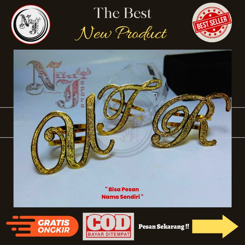 Bros Inisial || Bros ring Hijab Gold ( Ring Inisial ukur kecil 2.5 x 3 cm )
