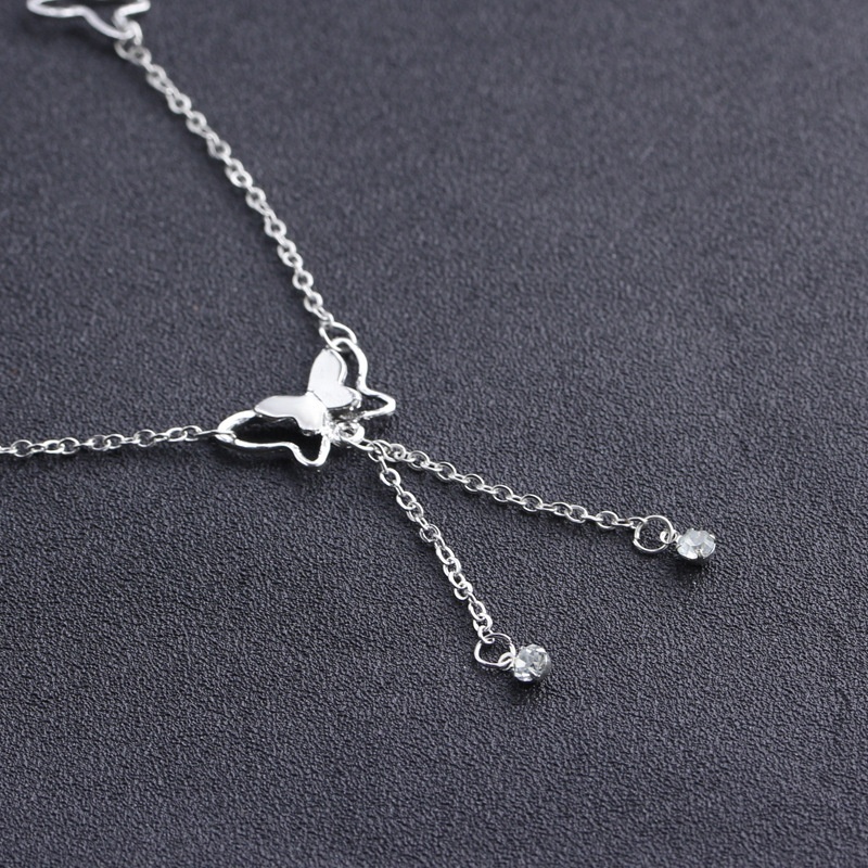 BUTTERFLY Gelang Kaki Model Rantai Rumbai Aksen Kupu-Kupu Hollow Warna Rose Gold