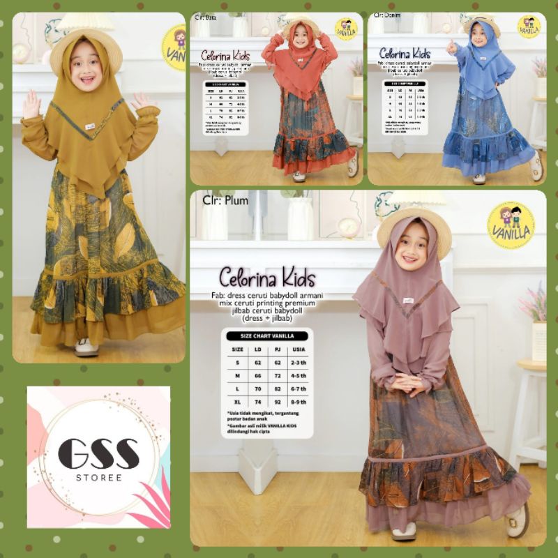 CELORINA KIDS Gamis Anak Terbaru Original VANILLA ( Dress + Jilbab)