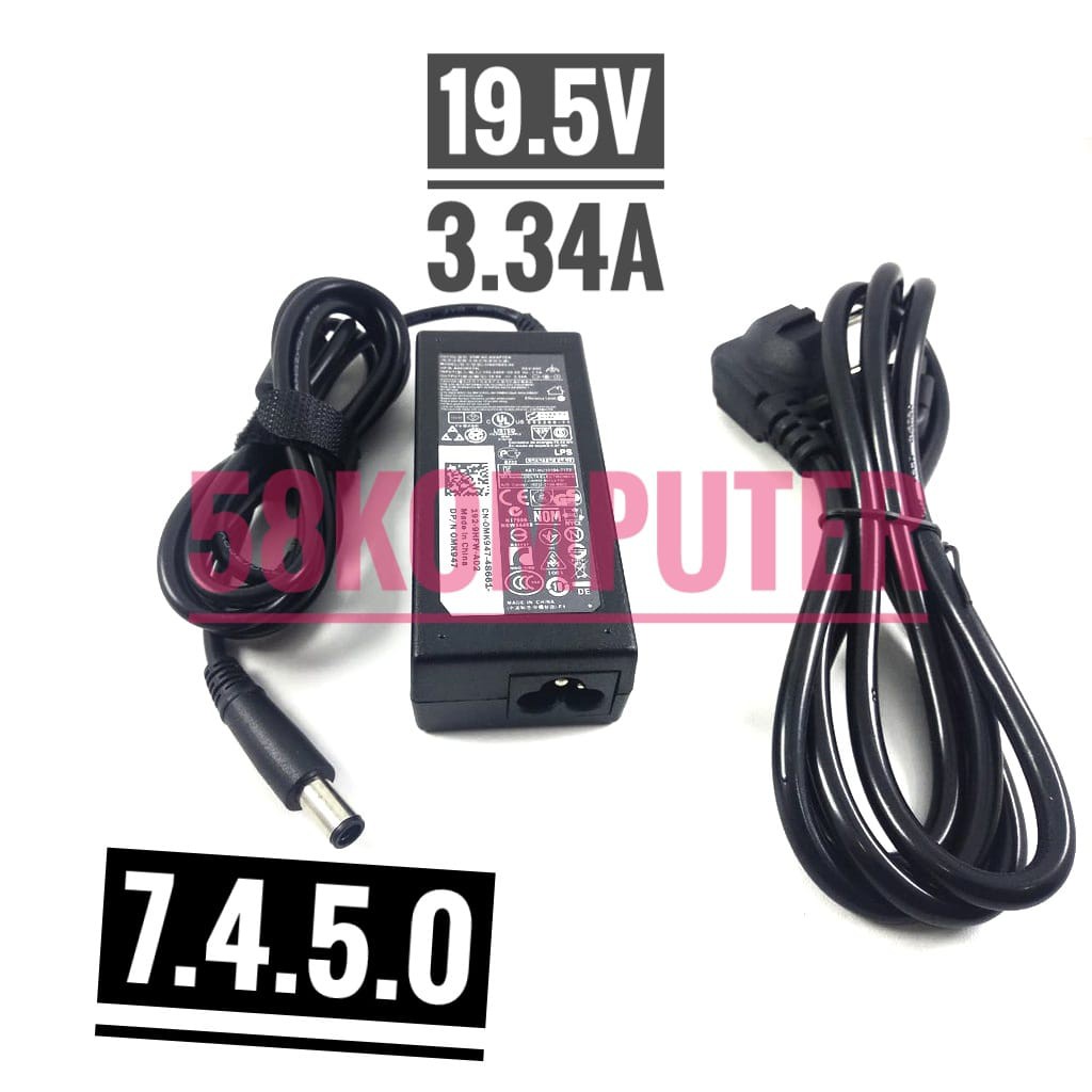 Adapter Charger Laptop Dell E4300 E4310 E5400 E5410 E5420 E5500 1420 1501 1521 1525 D400 19.5V 3.34A 7.4.5.0 65W