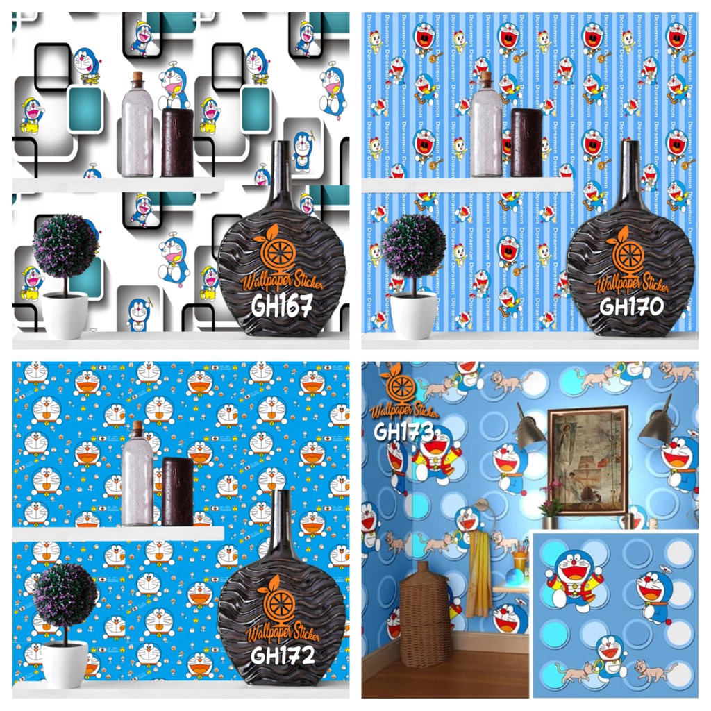 Bayar Di Temopat Paket 3 Roll Wallpaper Stiker Dinding Motif Doraemon/Wallpaper Dinding/Wallpaper