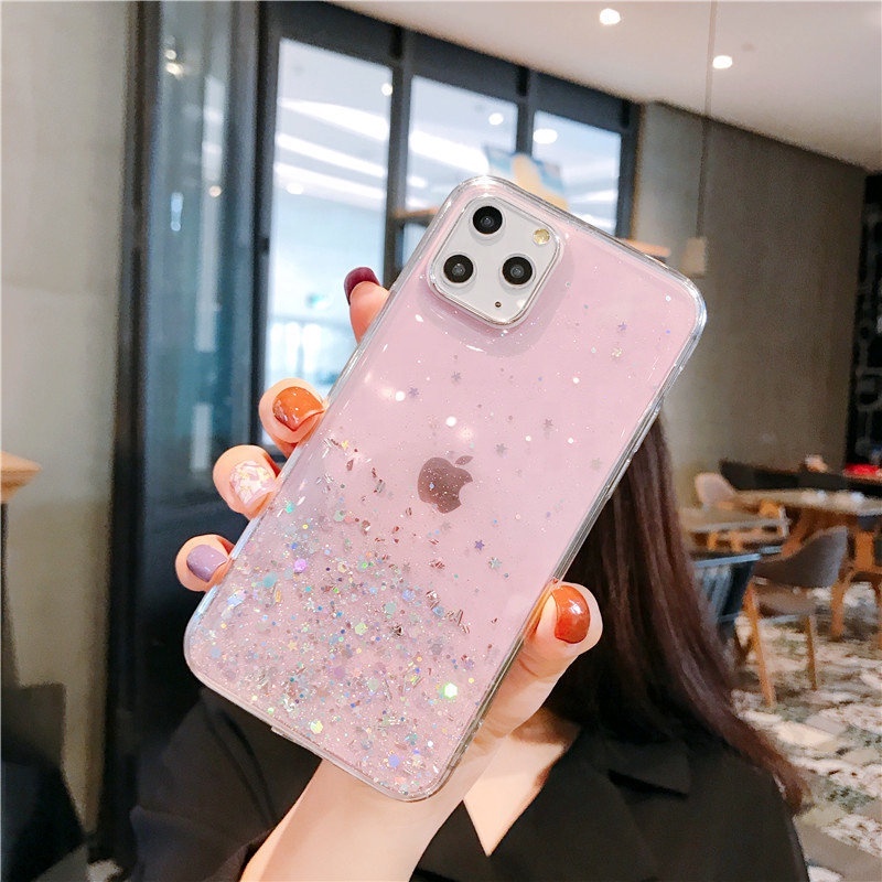 Soft case TPU Transparan glitter pearlescent cover iPhone 13 12 11 Pro Max XR X Xs Max 6 6s 7 8 Plus