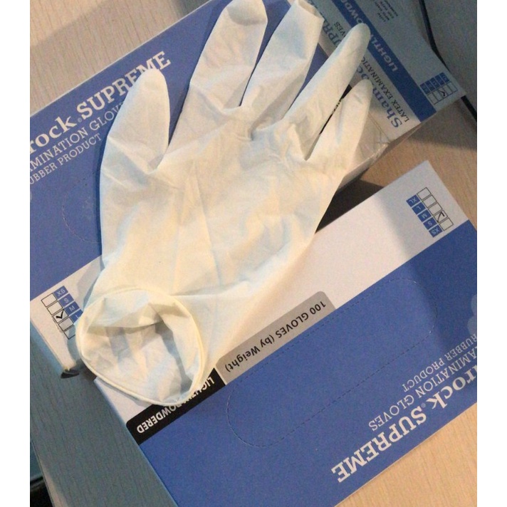 Sarung tangan shamrock latex lightly powder / latex shamrock supreme / glove latex shamrock isi 100
