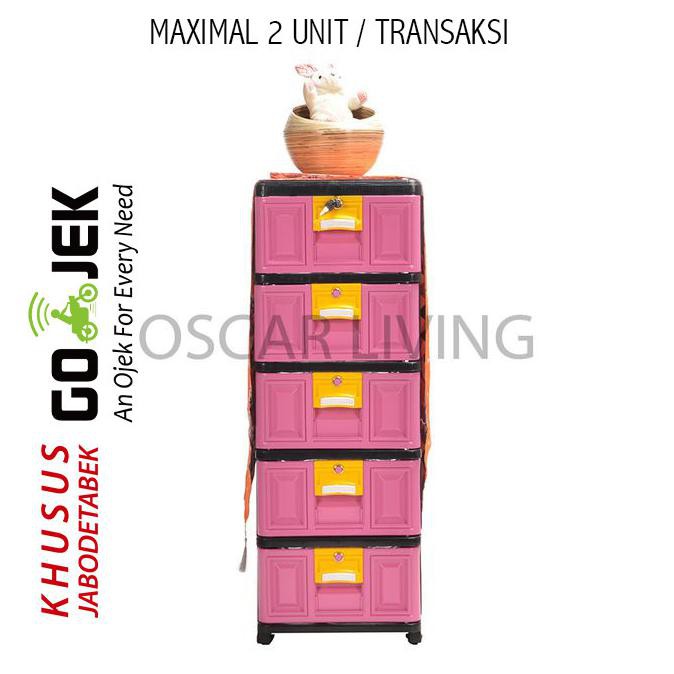 Monggo] Napolly Stb 500 Lemari Pakaian Plastik Serbaguna 5 Laci 5 Susun - Pink
