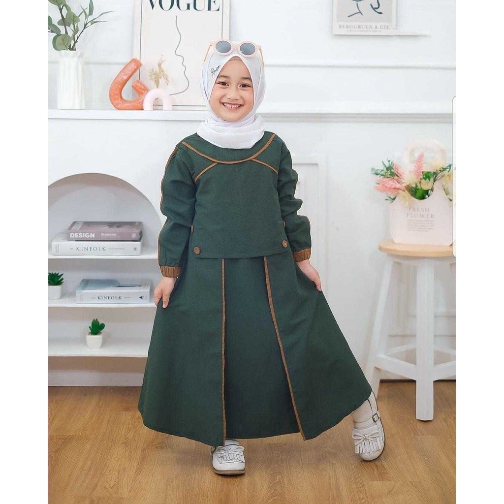 Baju Dress Muslim Lebaran Anak Perempuan Qirani Kids Fashion anak Kekinian Terbaru 2022