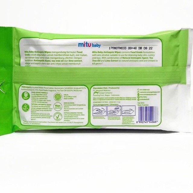 Mitu Baby Wipes Antiseptic isi 10 Sheets - Mitu Baby Tisu Basah Antiseptik isi 10