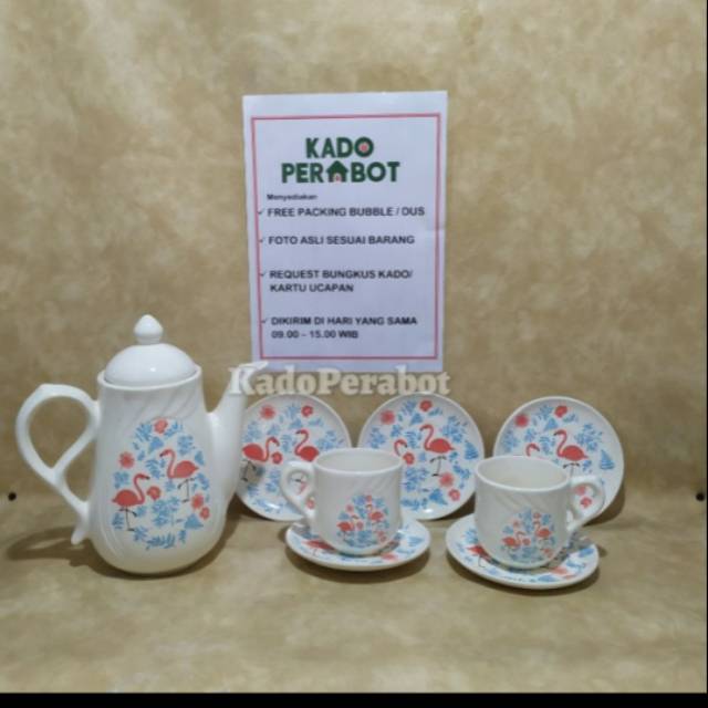 Souvenir Teko Keramik Flamingo Isi 11Pcs - hampers mug cantik