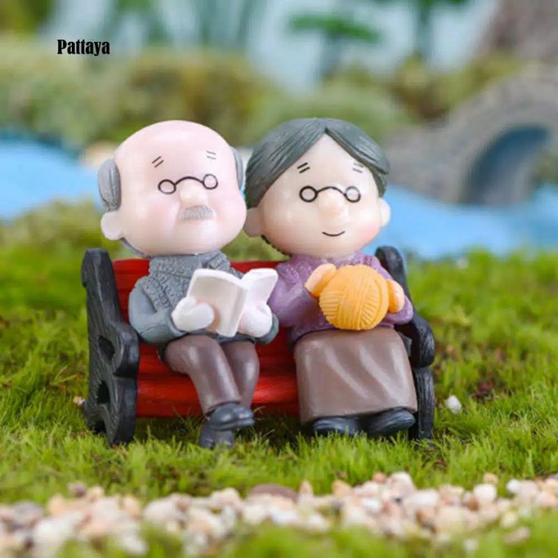 3pcs miniatur pajangan boneka resin opa oma kakek nenek grandpa grandma