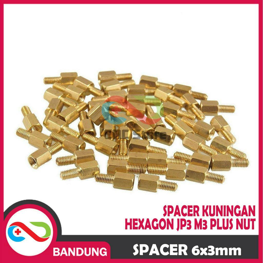 SPACER PCB METAL LOGAM 6x3MM SPACER KUNINGAN HEXAGON JP3 M3 PLUS NUT