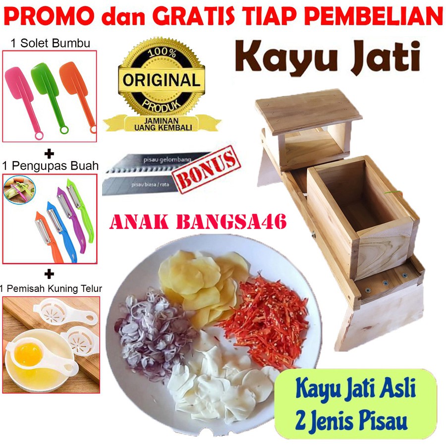 PAKET KOMPLIT || PARUTAN SERBAGUNA KAYU JATI ASLI PENGIRIS BAWANG MERAH KAYU JATI