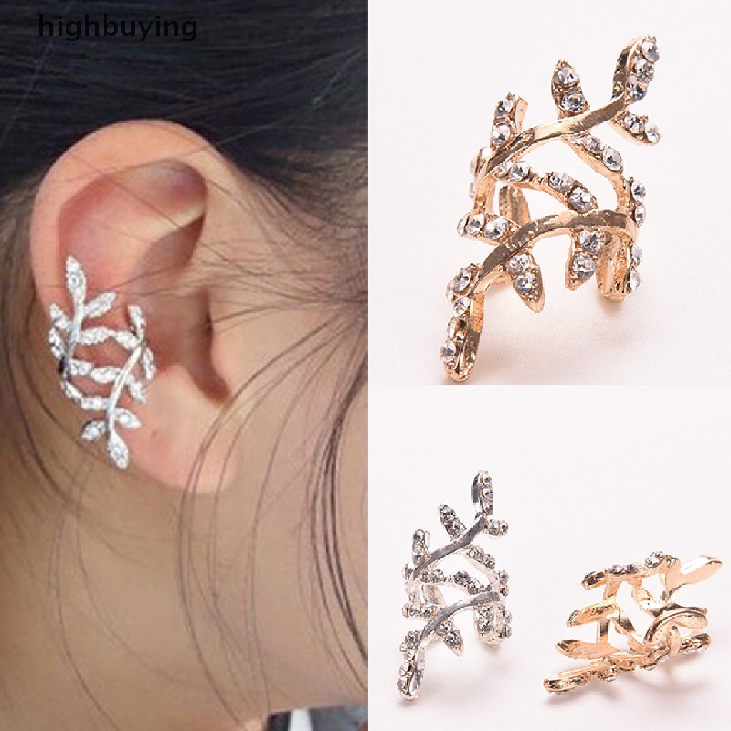 Hbid Anting Klip / Jepit Bentuk Daun Kristal Gaya Punk Rock Retro Untuk Wanita