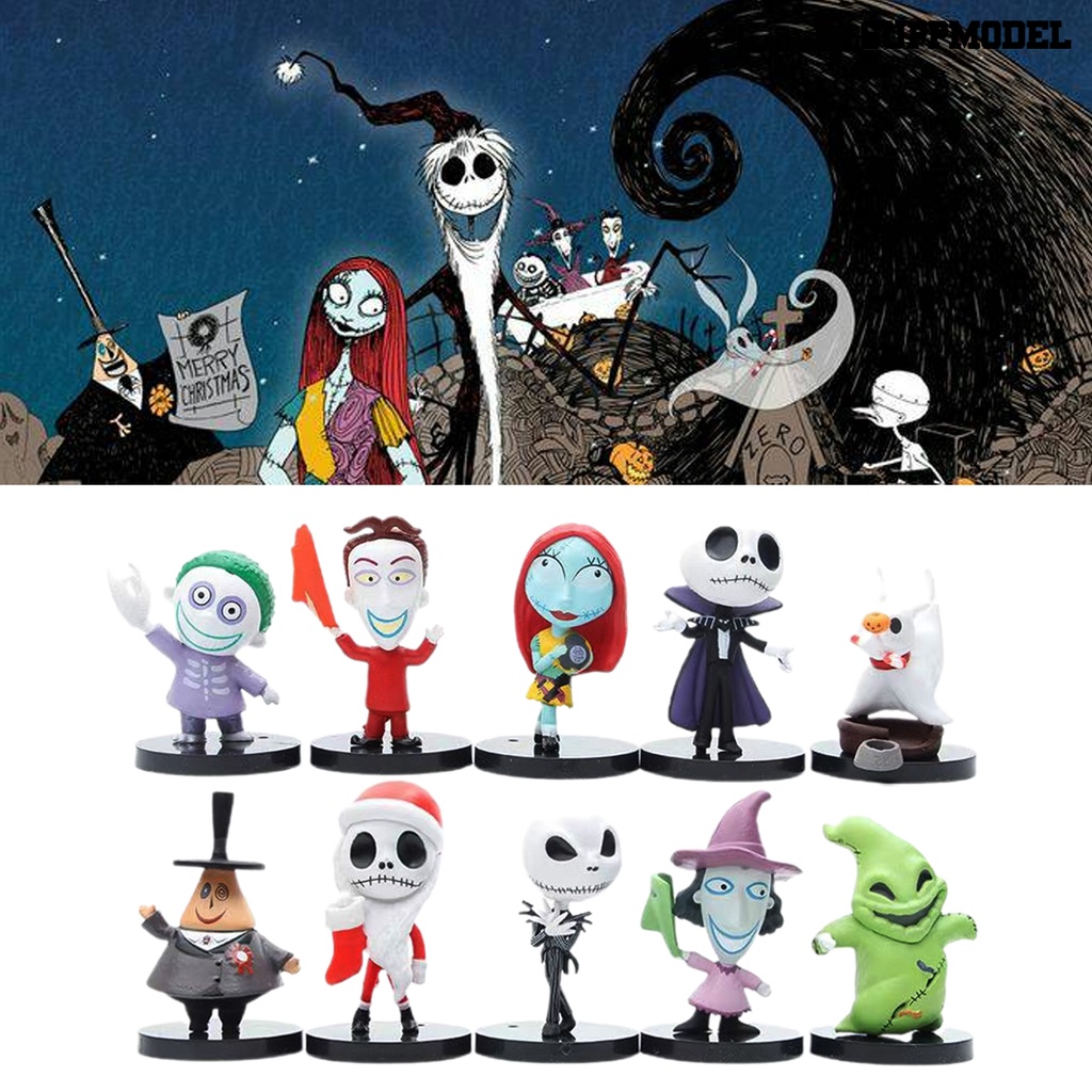 10pcs Miniatur Jack Skellington Bahan PVC Untuk Dekorasi Ruangan