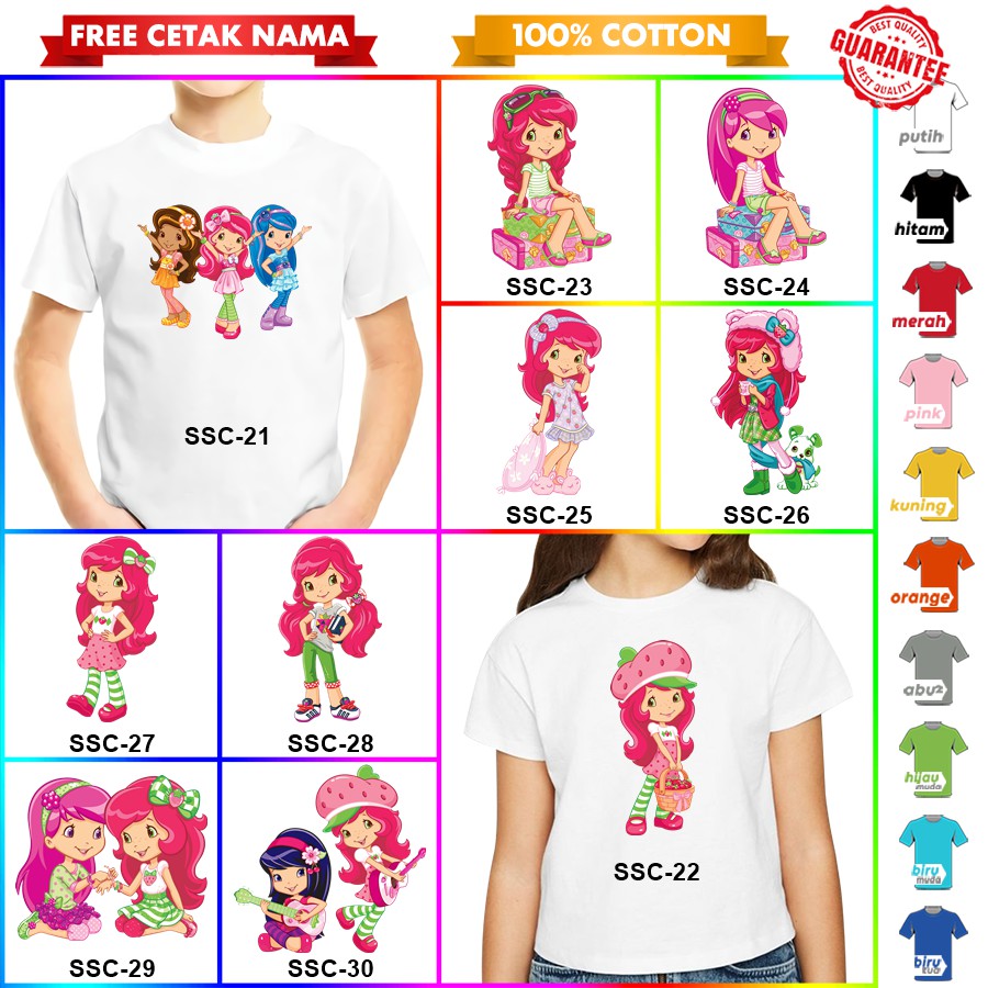 [FREE NAMA!!] Baju Kaos ANAK DAN DEWASA STRAWBERRY SHORTCAKE BANYAK MOTIF