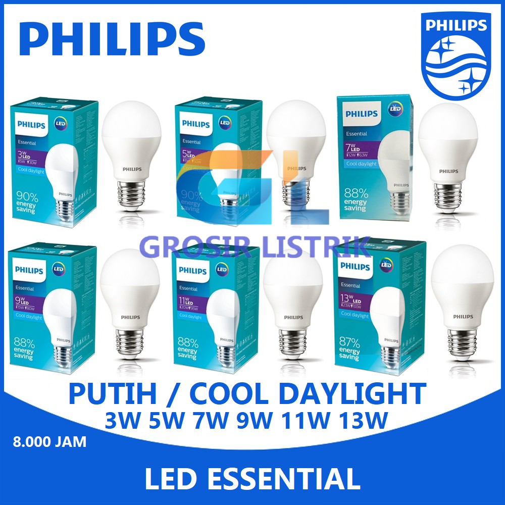 Lampu Philips LED Essential 3W 5W 7W 9W 11W 13W Putih Cool ...