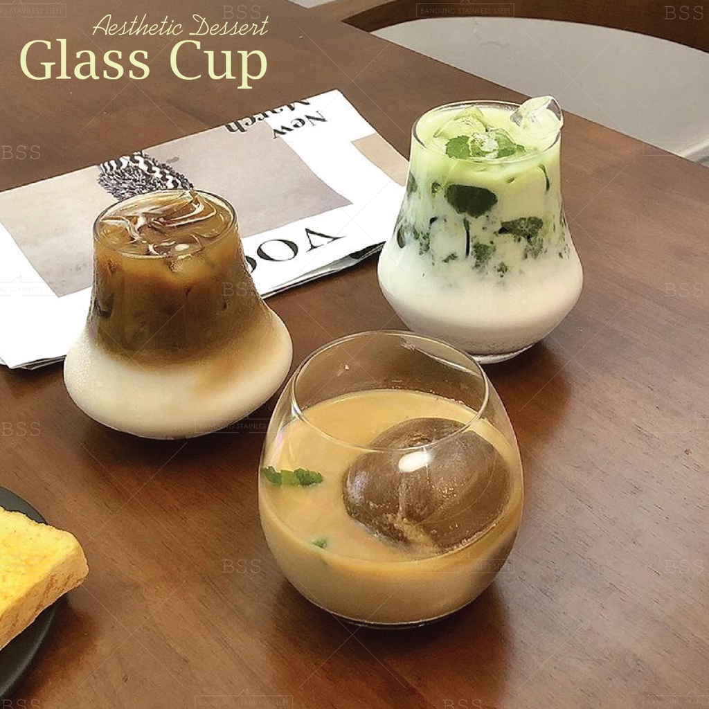 Gelas minum Crystal Juice Jus Kopi Teh Susu Bulat Gunung Lucu Mojito Cafe Glass korea