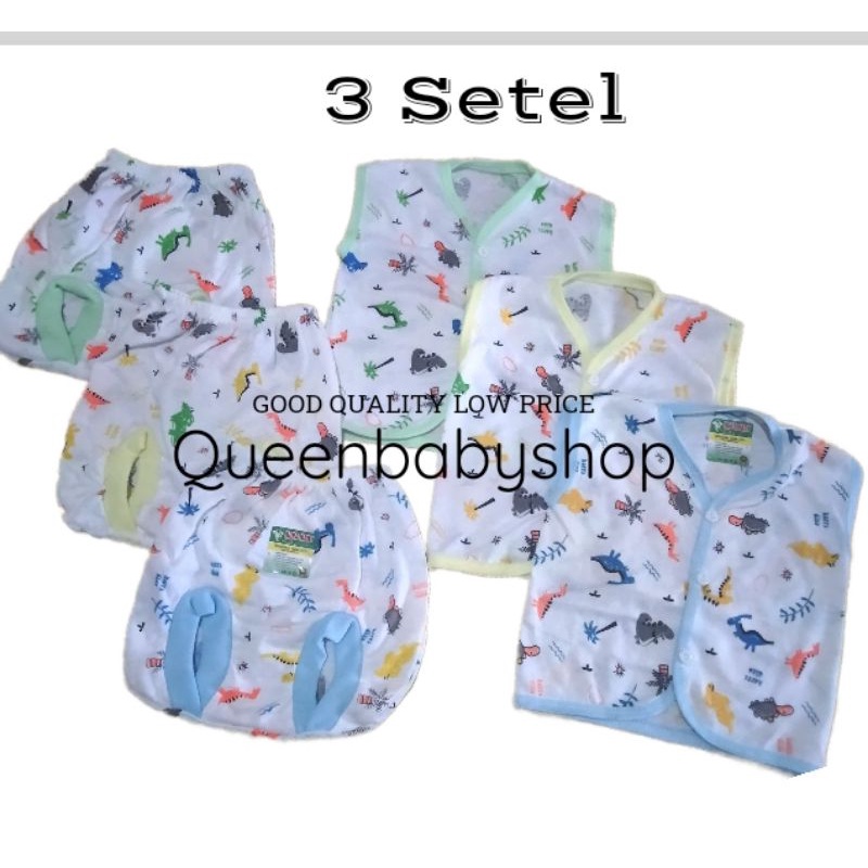 AUP MOTIF 3 Setel Baju Pendek Celana Pendek SETELAN NEWBORN Baju Bayi Baru Lahir Piyama Bayi