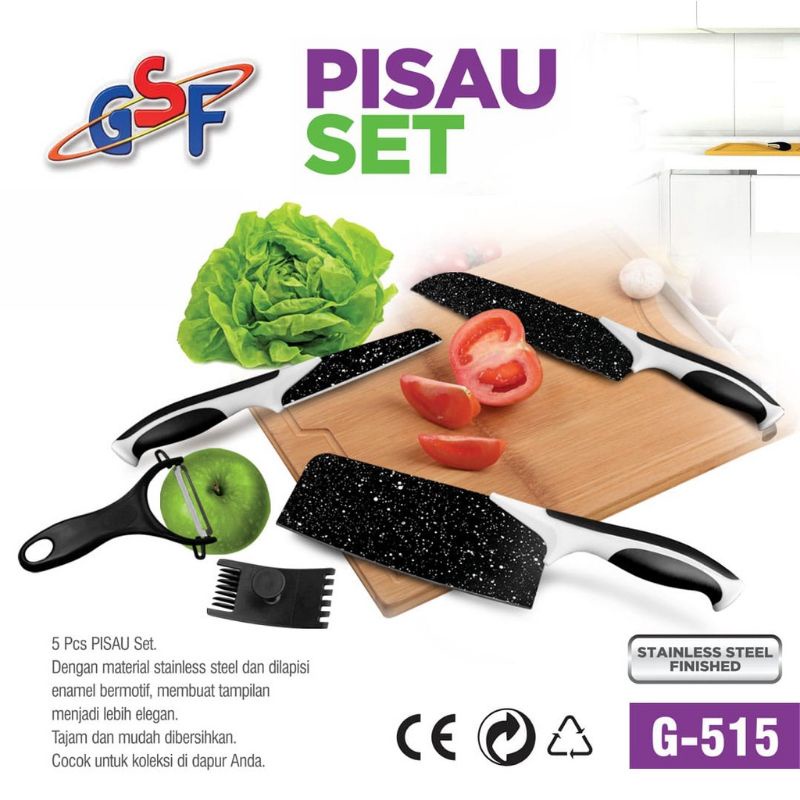 Pisau Set Dapur Hitam Gsf / Pisau Set Maifan 5 Pcs / Set Pisau Masak Serbaguna