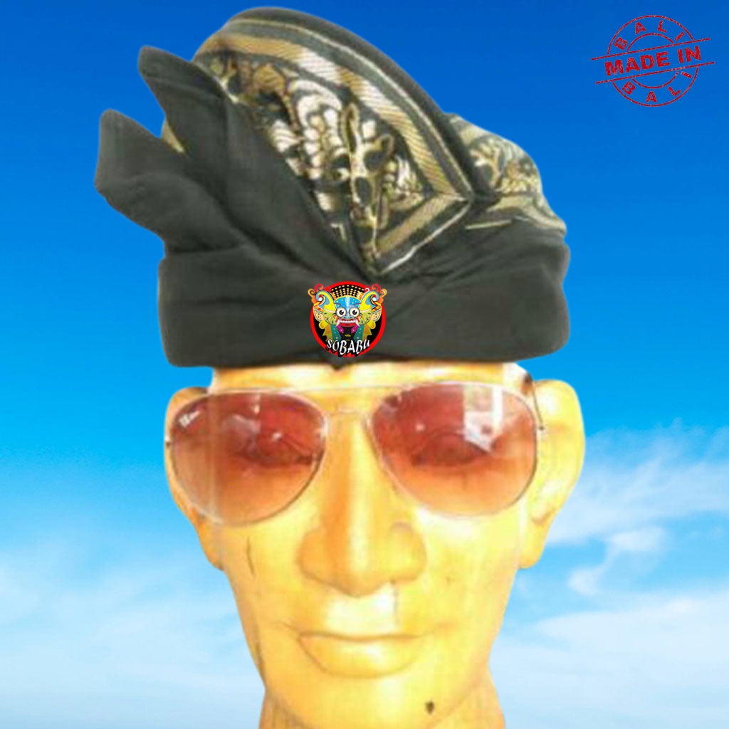 Udeng Bali Setengah Jadi Hitam Polos Tepi Songket Emas - Iket Bali Pria - Blangkon Bali Asli