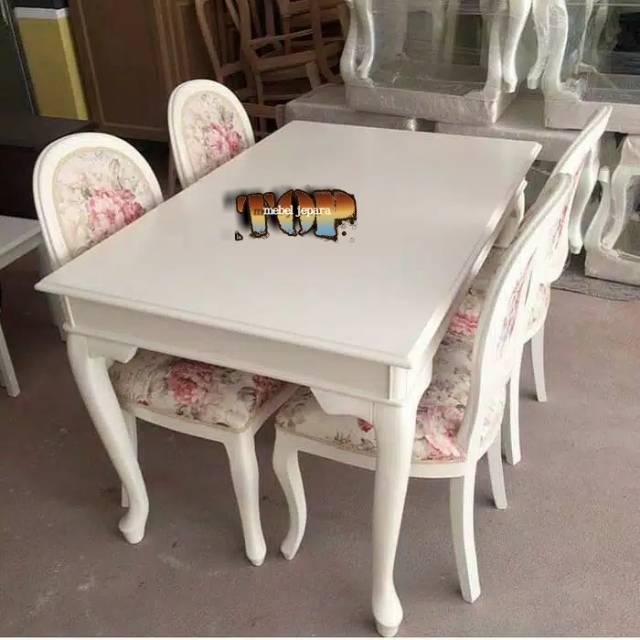 meja makan putih,top,mebel jepara furniture