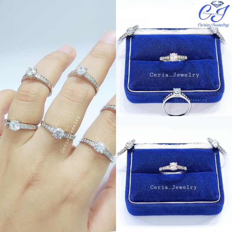 Cincin Perak Asli 925 Silver Lapis Emas Putih Model Soliteer Terbaru