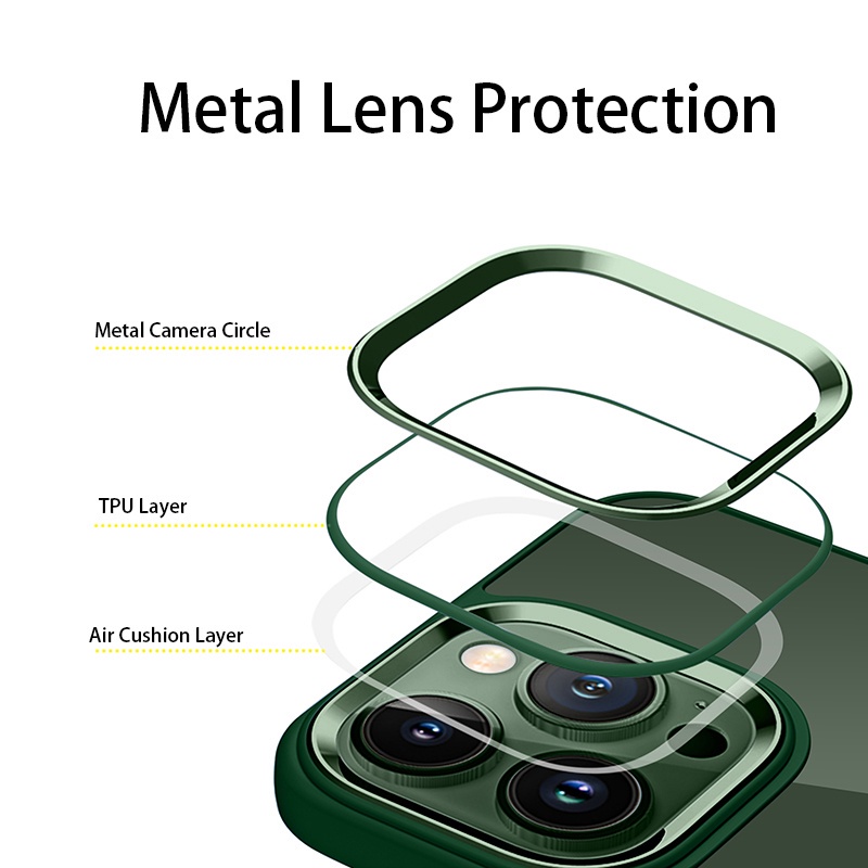 NEW ！！Dark purple Alpine Green Transparent Metal Lens Protection Case For iPhone 14 13 12 11 Pro XS Max XR X 7 8 Plus Silicone Bumper Shockproof Cove