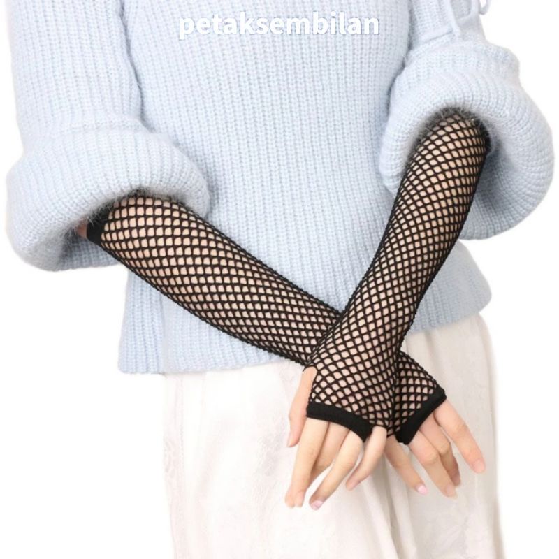 Sarung Tangan Manset Jala Jaring Fingerless Fishnet Gloves