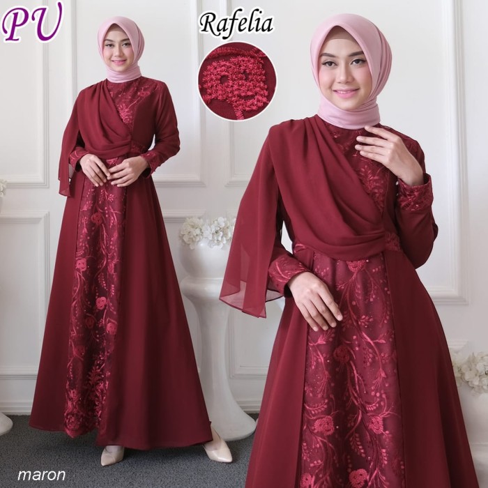 MAXI RAFELIA syari GAMIS Cantik lebaran SERAGAM Muslim JUMBO - Maroon