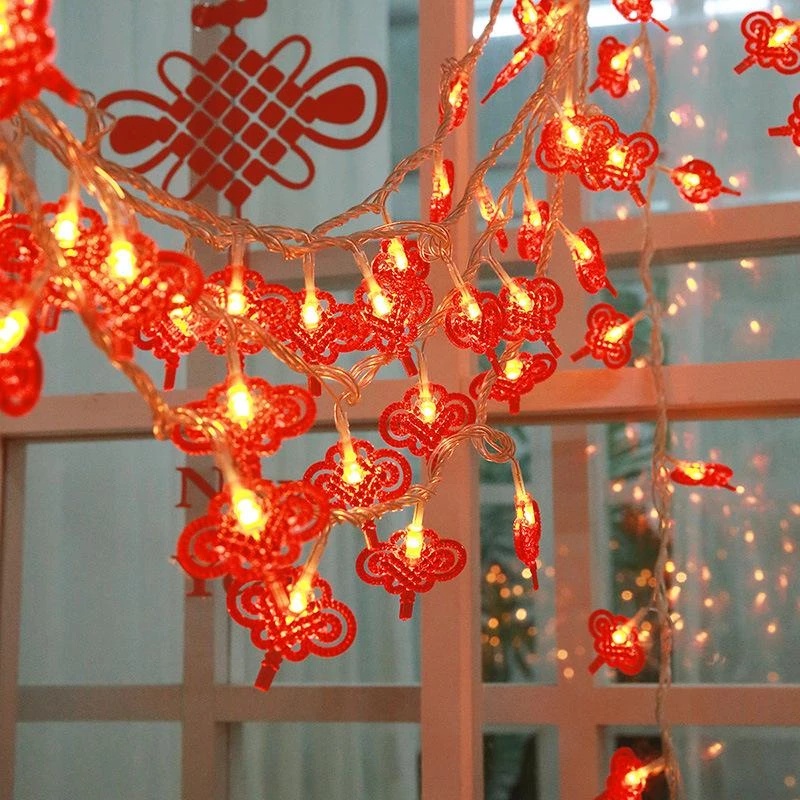 5 Styles Red New Year Scene Layout LED Light String/ Traditional Chinese Knot Fu Modeling Hanging Lamp/ Spring Festival Decoration Light