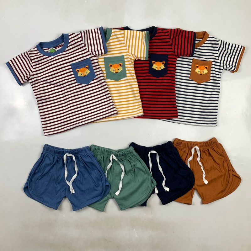 Setelan stripes pocket bordir pineapple kids