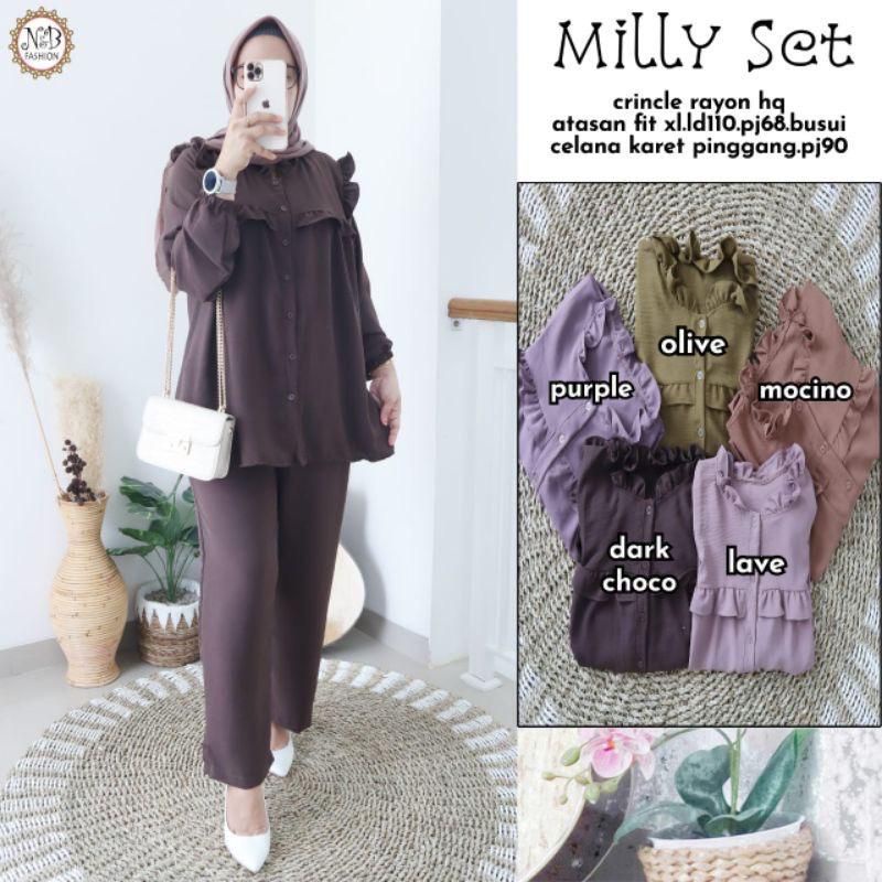 MILLY SET/SETELAN CRINKLE/SETELAN TERBARU/SETELAN VIRAL