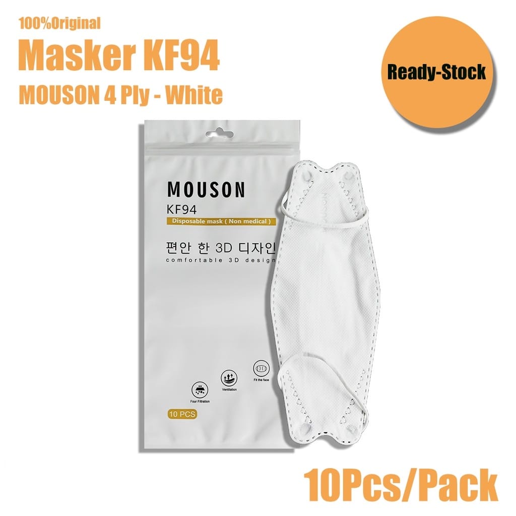 (Embos)Masker KF94 MOUSON Warna Hitam Putih Abu  4 Ply  Isi 10 Pcs per pack