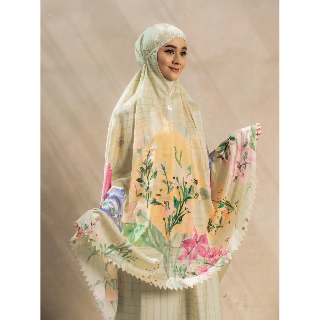 House of Alvari - Rejasa Prayer Set in Yellow - Mukena Premium Motif Printing Lasercut