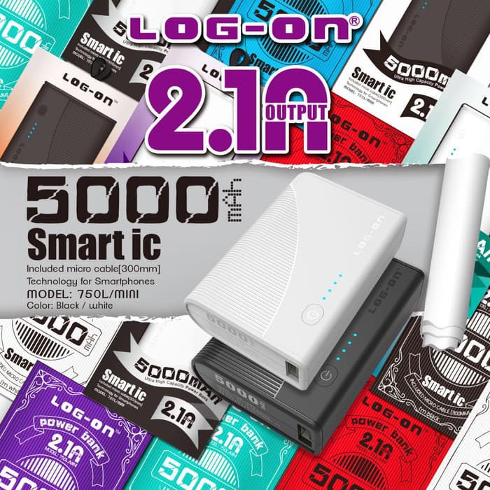 POWERBANK LOG ON PB-750L MINI 5000MAH FULL CAPACITY 1 PORT USB SMART IC